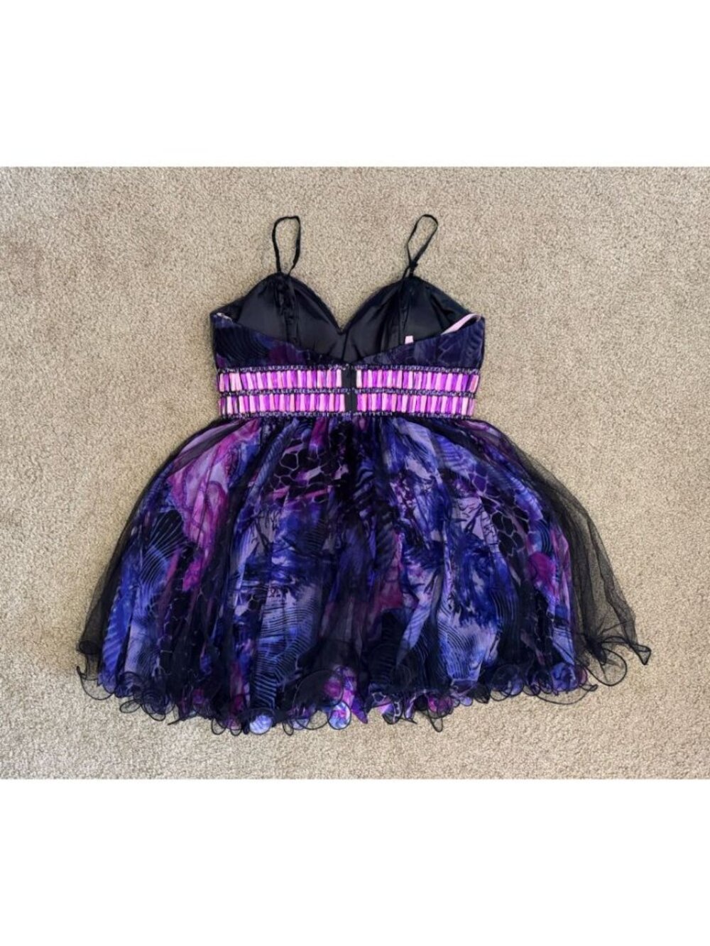 BLUSH PROM Beaded Black Purple Floral Cocktail Dress Party Holiday HOCO LARGE - Picture 3 of 10
